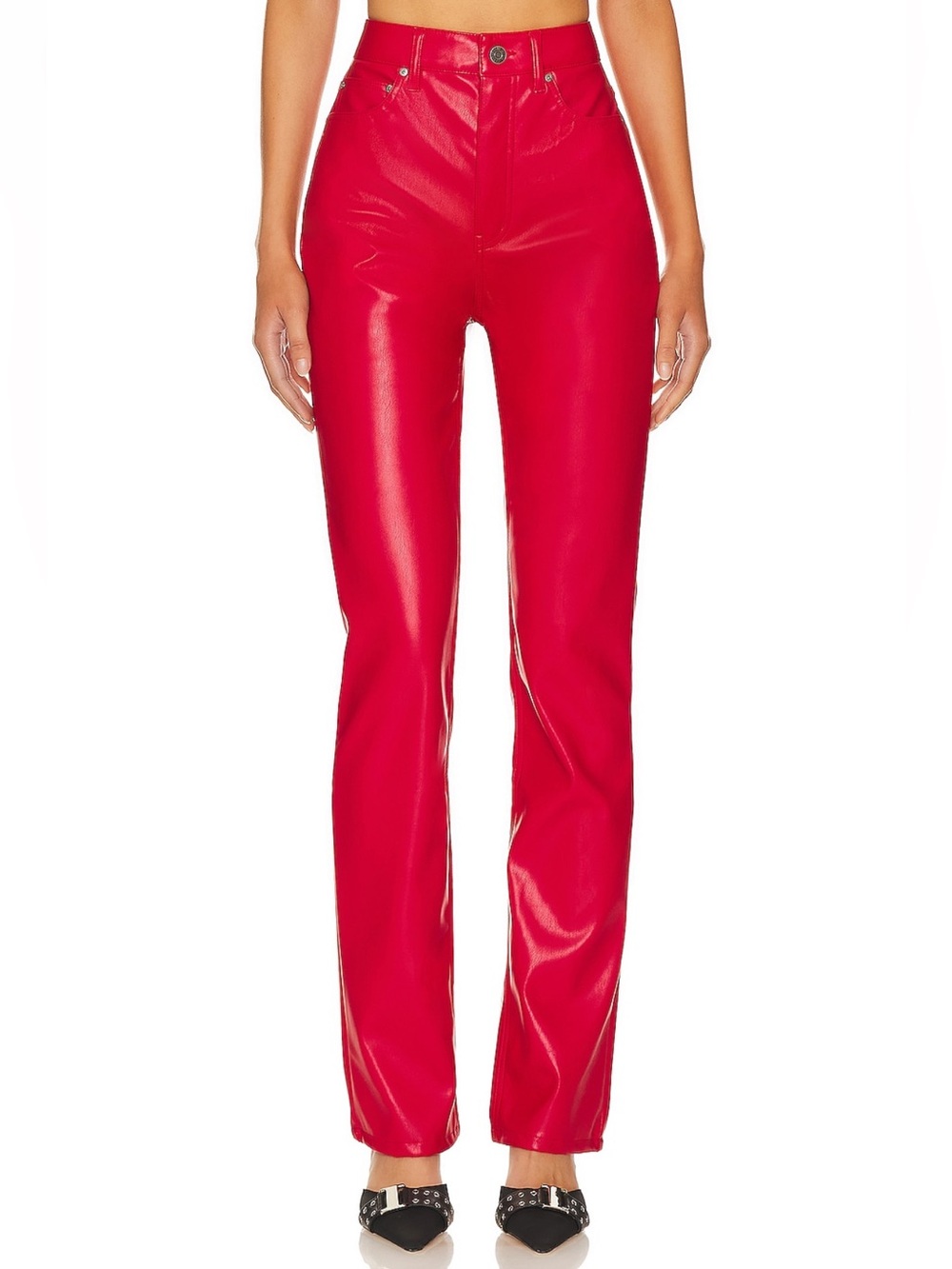 AFRM Bright Red High-Rise Faux Leather Straight Leg Pants